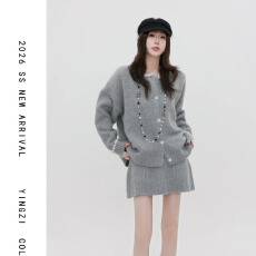 批发小香风套装女<b class='q'>春</b>秋新款毛衣开衫短裙两件套裙