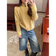批发黄油厚乳eg*四色秋冬奶油条纹拉链立领毛衣外套