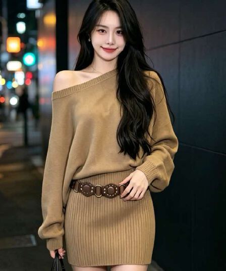 한국 보트넥 오프숄더 ol 배트윙 소매 니트 스웨터 여성 드레스 봄 작은 키 심장 기계 나이트 클럽 타이트 스커트