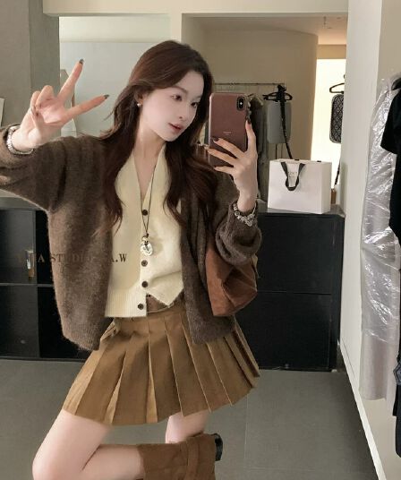 프랑스식 레트로 페이크 레이어드 양모 스웨터 오픈 가디건 스웨터 여성 코트 가을 겨울 기본 셔츠 작은 키 니트 스웨터 맨위