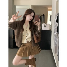 批发法式复古假两件羊绒衫开衫毛衣外套女秋冬打底衫小个子<b class='q'>针织衫</b>上衣