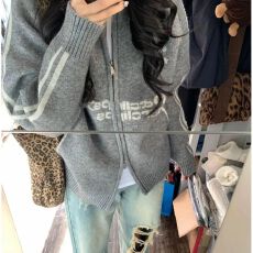 批发oversize翻领拉链毛衣<b class='q'>开衫</b>女2025秋装新款<b class='q'>韩版</b>宽松带标针织衫外套