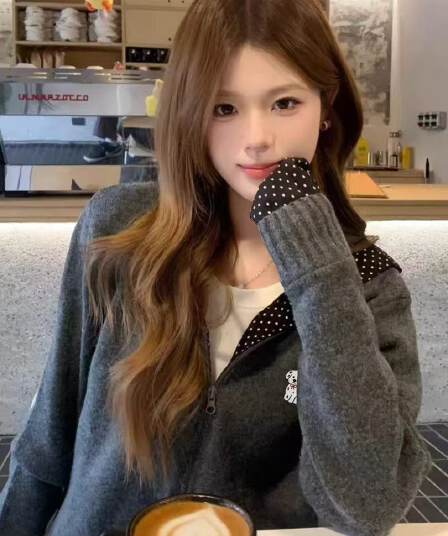 한 부서 ins 바람 도트 무늬 자수 니트 스웨터 여자 가을 폭발 루즈핏 백 맞들다 나 조각 지퍼 재킷