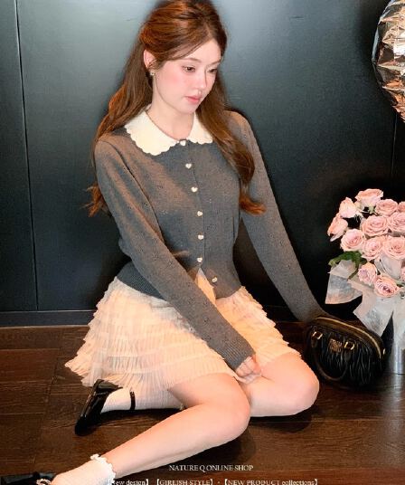 가을 겨울 한 부서 달콤함 연령 감소 학원 스타일 베이비 칼라 니트 오픈 가디건 맨위 작은 키 쇼트 스타일 스웨터 여성 코트