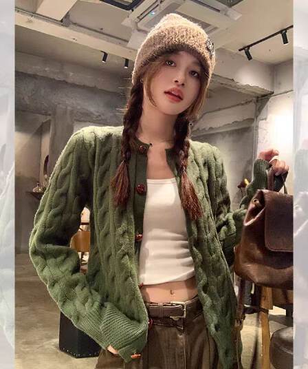 송 긍정적 인 En 파란색 꽈배기 니트 오픈 가디건 여성 코트 겨울 착용 가져 가라. 루즈핏 한 부서 느긋한 스웨터 긴팔 맨위