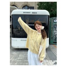 陆小团团复古花朵刺绣毛衣开衫2026新款韩系温柔慵懒温柔针织上衣