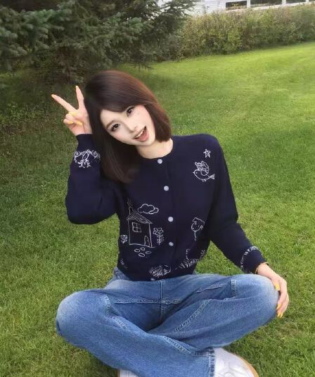 ns76 가을 겨울 새로운 재미있는 강아지 자수 니트 오픈 가디건 포함 양모 긴팔 라운드 넥 싱글 줄 버튼 스웨터 여자