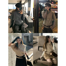 批发秋冬新款韩版斜领羊毛麻花针织衫女宽松慵懒风复古<b class='q'>中袖</b>斗篷毛衣厚