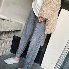 批发秋冬新款高腰小脚萝卜裤针织哈伦裤时髦洋气韩版复古女长裤