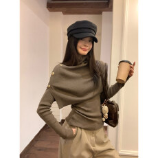 高领罩衫女装新款设计感韩系软糯长袖收腰修身针织衫上衣两件套