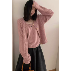 批发韩版针织开衫两件套<b class='q'>套装</b>女洋气百搭上衣2026春季新款慵懒风毛衣潮