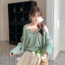 批发绵羊毛针织开衫女春季韩系慵懒风背心毛衣<b class='q'>套装</b>