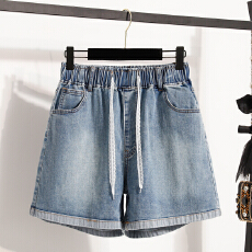批发实拍夏新款大码宽松<b class='q'>韩版</b>松紧腰休闲四分短裤胖MM阔腿薄款牛仔短裤