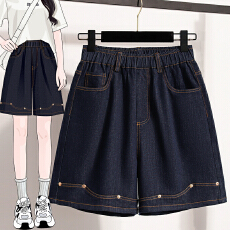 批发实拍夏新款大码宽松弹力阔腿洋气五分<b class='q'>牛仔裤</b>胖MM薄款<b class='q'>松紧腰</b>女中裤