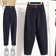 批发实拍春款大码韩版宽松弹力<b class='q'>牛仔</b>九分<b class='q'>女裤</b>胖MM显瘦老爹裤松紧腰裤