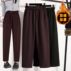批发实拍冬新款<b class='q'>大码</b>加绒加厚松紧腰宽松<b class='q'>哈伦裤</b>胖MM高腰显瘦休闲女裤