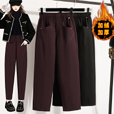 批发实拍冬新款<b class='q'>大码</b>加绒加厚宽松遮跨显瘦哈伦休闲裤胖MM保暖萝卜裤子