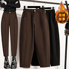 批发实拍冬新款大码加绒<b class='q'>哈伦裤</b>遮胯老爹裤加厚宽松休闲<b class='q'>女</b>裤松紧腰