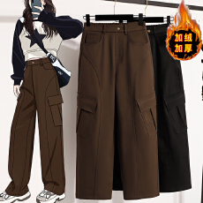 批发实拍冬新款<b class='q'>大码</b>直筒加绒加厚工<b class='q'>装</b><b class='q'>裤</b>胖MM显瘦休闲保暖女长<b class='q'>裤</b>