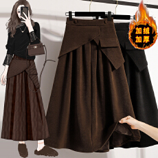 批发实拍<b class='q'>冬</b>款大码松紧腰加绒加厚中长款裙高腰胖mm显瘦遮胯A字半身裙