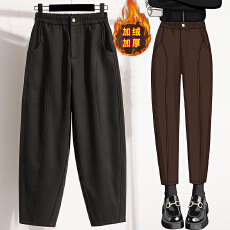 批发实拍冬新款大码加绒哈伦裤遮胯老爹裤加厚宽松休闲女裤松紧腰