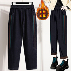 批发实拍<b class='q'>冬</b>款大码宽松加绒加厚哈伦宽松弹力牛仔裤胖MM显瘦保暖女长裤