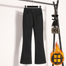 批发实拍冬新款大码高腰弹力加绒加厚微喇女休闲显瘦胖MM韩版保暖裤