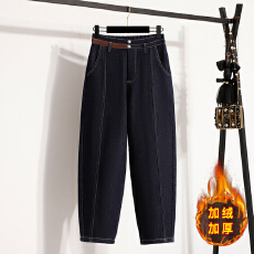 批发<b class='q'>实拍</b>大码韩版宽松弹力加绒加厚牛仔女长<b class='q'>裤</b>胖MM显瘦老爹<b class='q'>裤</b>松紧腰<b class='q'>裤</b>