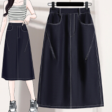 批发实拍<b class='q'>夏</b>春新款大码宽松休闲中长款牛仔半身裙胖MM简约韩版女半身裙