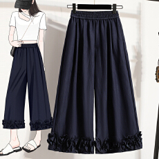 批发<b class='q'>实拍</b>夏新款大码宽松阔腿八分牛仔<b class='q'>裤</b>胖MM天丝高腰松紧腰显瘦九分<b class='q'>裤</b>