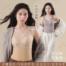 批发-德绒保暖背心女士内搭带胸垫免穿<b class='q'>文胸</b>打底上衣磨毛加绒