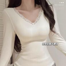 批发-纯欲<b class='q'>蕾丝</b>拼接针织衫女秋冬新款修身显瘦内搭性感打底上衣