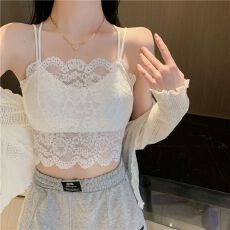批发-辣妹蕾丝性感吊带美背背心一体带胸垫防走光无袖<b class='q'>打底</b><b class='q'>上衣</b>