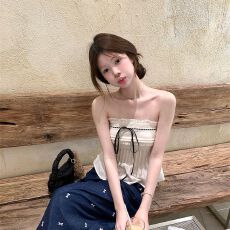 批发#纯欲风蕾丝花边背心上衣性感蝴蝶结系带内搭裹胸女夏外穿