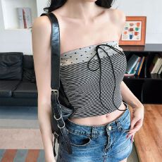 批发-韩系一字领撞色蝴蝶结吊带美背背心<b class='q'>夏季</b>内搭修身无袖上衣