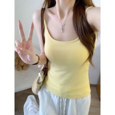 批发-纯色基本款带胸垫辣妹吊带美背女秋季装待敌上衣美式背心