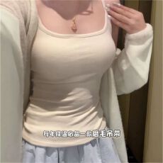 批发-漫画胸一体带胸垫德绒<b class='q'>保暖</b>背心小吊带加绒显瘦打底绒衫