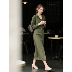批发绿色翻领衬衫半身裙套装女2026年早春新款法式复古时尚休闲两件套