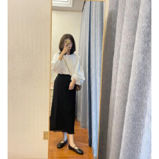 批发早春穿搭一整套减龄气质通勤休闲小个子白色衬衫半身裙两件套装女