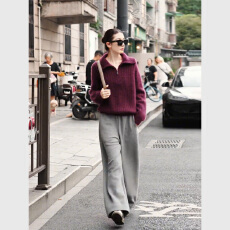 批发秋冬减龄一整套穿搭2025新款简约纯色针织衫长袖上衣灰色休闲裤