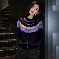 批发2025冬季新款复古费尔岛拼色叠穿圆领针织衫毛衣慵懒风<b class='q'>长袖</b>上衣潮