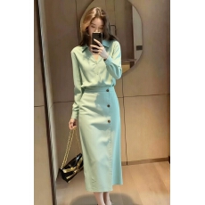 批发优雅温柔风气质显瘦休闲百搭2026春季新款绿色衬衫半身裙两件套女