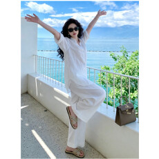 批发春装一整套穿搭2026超火衬衫<b class='q'>裤子</b>休闲亚麻海岛绝美小套装女高级感