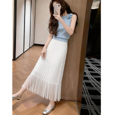 批发气质蓝色上衣半身裙子两件套女2026夏季小个子漂亮无袖穿搭一整套