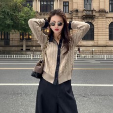 批发大码女装老钱风polo领牛仔针织开衫秋季上衣胖mm宽松<b class='q'>气质</b>毛衣<b class='q'>外套</b>