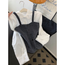 批发白色蕾丝长袖衬衫叠穿吊带马甲女上衣小个子2026新款超火减龄衬衣