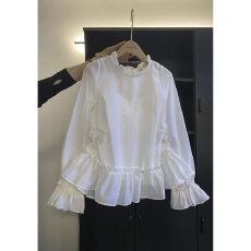 批发时尚春款设计感拼接花边宽松两件套长袖衬衫女