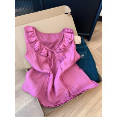 批发粉色木耳边系带吊带叠穿背心女士内搭可外穿辣妹无袖<b class='q'>上衣</b>2026春夏