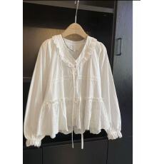 批发韩系设计感小众重工蕾丝拼接衬衫女春季2026新款系带气质显瘦上衣