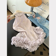 批发紫色木耳边刺绣花朵吊带叠穿背心女内搭可外穿辣妹无袖上衣2026夏